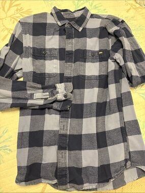 Vans Men's Navy and Light Blue Check Long-Sleeve Button-Up Shirt
